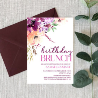 Violet Magenta Purple Floral Birthday Brunch Einladung