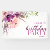 Violet Magenta Purple Floral Birthday Party Banner (Horizontal)