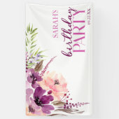 Violet Magenta Purple Floral Birthday Party Banner (Vertikal)