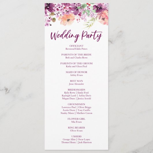 Violet Magenta Purple Floral Flowers Wedding Programm (Rückseite)