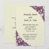 Violet Magenta und Elfenbeinpost Hochzeitsempfang  Einladung (Vorne/Hinten)