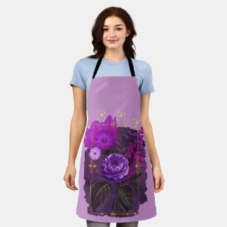 Violet Magical Floral Bouquet in Golden Frame Schürze