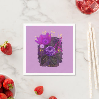 Violet Magical Floral Bouquet in Golden Frame Serviette