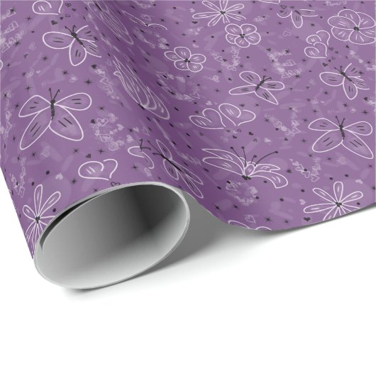Violet Mauve Butterfly LIEBE - nahtloses Muster. Geschenkpapier (Rolleneckpunkt)