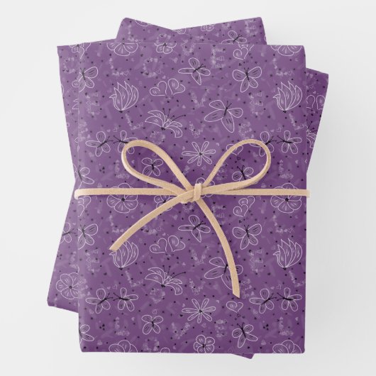 Violet Mauve Butterfly LIEBE - nahtloses Muster. Geschenkpapier Set (Beispiel)