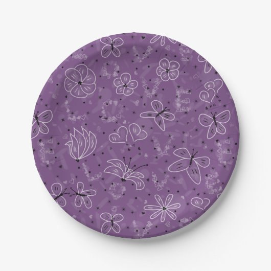 Violet Mauve Butterfly LIEBE - nahtloses Muster. Pappteller (Vorderseite)