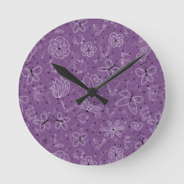 Violet Mauve Butterfly LIEBE - nahtloses Muster. Runde Wanduhr