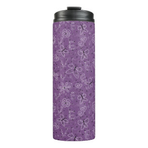 Violet Mauve Butterfly LIEBE - nahtloses Muster. Thermosbecher