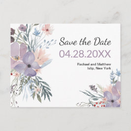 Violet Meadow Watercolor Floral Save the Date Ankündigungspostkarte