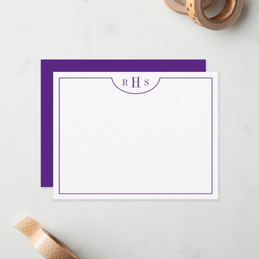 Violet Minimalistisch drei Monogramm eine Grenze Mitteilungskarte (Vorderseite/Rückseite Beispiel)