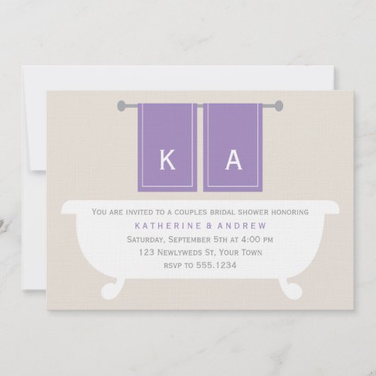 Violet Mit Monogramm Bath Handtücher Brautparty Einladung (Vorderseite)