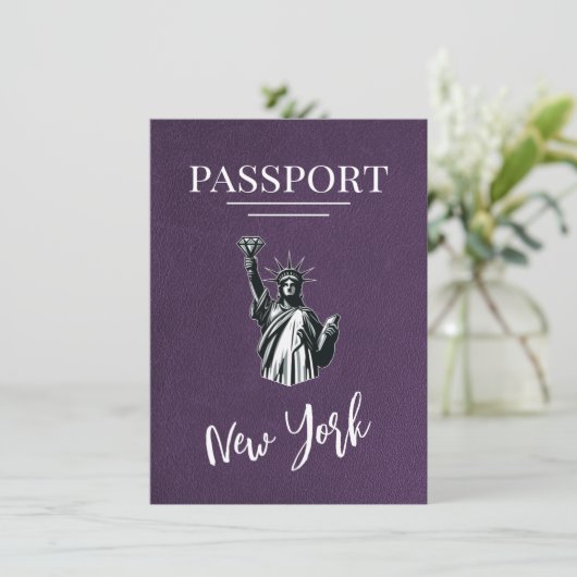 Violet New York City Passport Save the Date (Stehend Vorderseite)