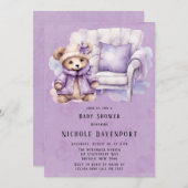 Violet Niedlich Teddy Bärenstuhl Girl Babydusche Einladung (Vorne/Hinten)