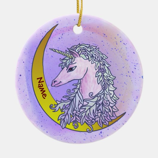 Violet Night Moon Unicorn Keramik Ornament (Vorne)