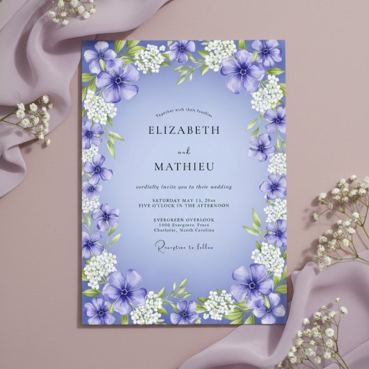Violet Painterly Floral Romance Wedding Einladung
