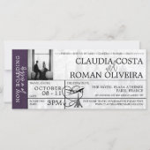 Violet Paris Wedding Boarding Pass Einladung (Vorderseite)