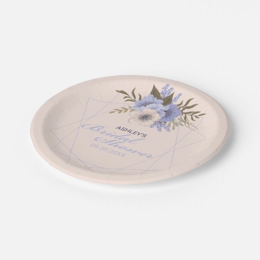 Violet Peach Pastel Geometrische Rose Brautparty Pappteller (Schrägansicht)