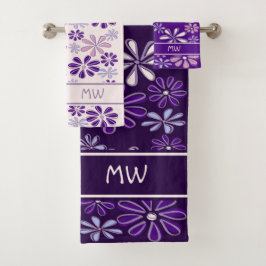 Violet Pink Indigo Blume Doodle Mit Monogramm Badhandtuch Set