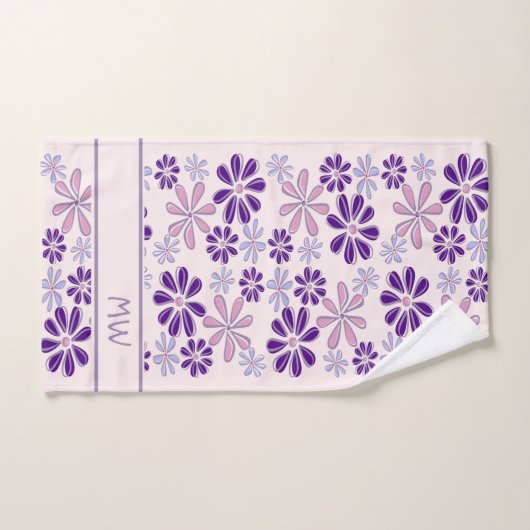 Violet Pink Indigo Blume Doodle Mit Monogramm Badhandtuch Set (Handtuch)