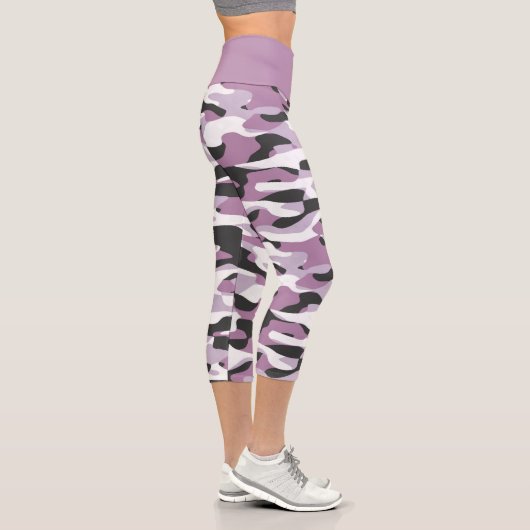 Violet Pink Lila Grau Weiß Camouflage Muster Capri Leggings (Rechts)