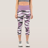 Violet Pink Lila Grau Weiß Camouflage Muster Capri Leggings (Vorderseite)