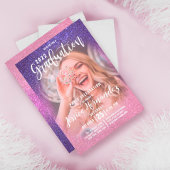Violet Pink Triple Glitzer Ombre Foto Abschluss Einladung