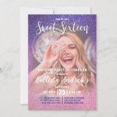 Violet Pink Triple Glitzer Ombre Foto Sweet 16 Einladung (Vorderseite)