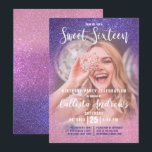 Violet Pink Triple Glitzer Ombre Foto Sweet 16 Einladung<br><div class="desc">Dieses junge, moderne und glitzernde Foto 16 . Geburtstag lädt zum Geburtstag Ihrer Teenagertochter ein. Es verfügt über ein individualisierbares Foto des Ehrengast und ein Imitat gedruckt violett in Rose Rosa in rot-rot funkelnd Glitzer ombre Farbverlauf. Es ist schick, elegant, hübsch, einzigartig und cool; all die Qualitäten, die Ihre Tochter...</div>