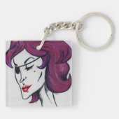 Violet Pirate Lady Lila Hair Goth Originale Kunst Schlüsselanhänger (Rückseite)
