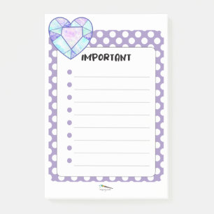 Violet Polka Dot Heart Diamond WICHTIG Post-it Klebezettel
