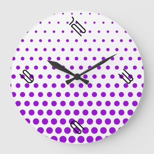 Violet Polka Dot Modern White Große Wanduhr (Vorderseite)