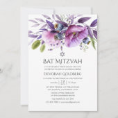Violet Poppy Floral Bat Mitzvah Einladung (Vorderseite)