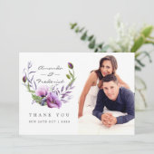 Violet Poppy Floral Wedding Danke Foto (Stehend Vorderseite)