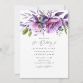 Violet Poppy Floral Wedding Einladung (Vorderseite)