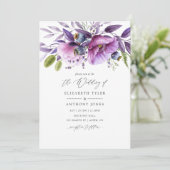 Violet Poppy Floral Wedding Einladung (Stehend Vorderseite)