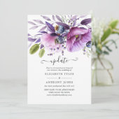 Violet Poppy Floral Wedding Update Einladung (Stehend Vorderseite)