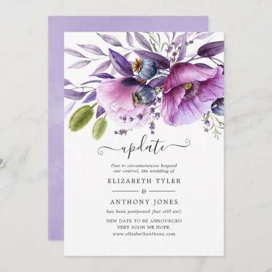 Violet Poppy Floral Wedding Update Einladung (Vorne/Hinten)