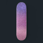 Violet Princess Blush Pink Triple Glitzer Ombre Skateboard<br><div class="desc">Dieses mädchenhafte und schicke Design ist perfekt für das Mädchen. Es zeigt Imitate gedruckt funkelnd dreifach funkelnd Glitzer ombre Farbverlauf von violett lila, Prinzessin rosa und rot rosa. Es ist hübsch, modern, trendig und einzigartig. ***WICHTIGER HINWEIS FÜR DIE ENTWICKLUNG: Für individuelle Designanfragen, wie z. B. passende Produktanfragen, Farbänderungen, Platzierungsänderungen oder...</div>
