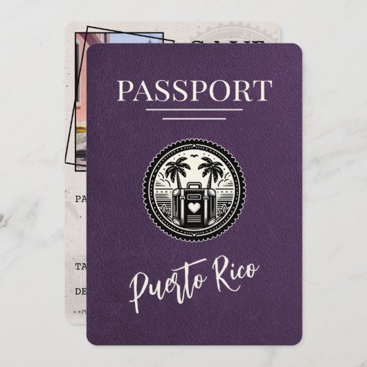 Violet Puerto Rico Passport Save The Date (Vorne/Hinten)