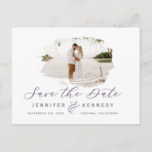 Violet Purple Romantic Brushed Frame Save the Date Postkarte
