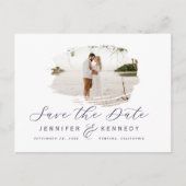 Violet Purple Romantic Brushed Frame Save the Date Postkarte (Vorderseite)