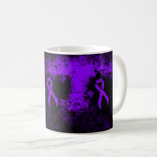 Violet Ribbon Grunge Herz, Hodgkin-Lymphom Kaffeetasse (VorderseiteRechts)