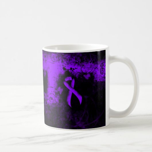 Violet Ribbon Grunge Herz, Hodgkin-Lymphom Kaffeetasse (Rechts)