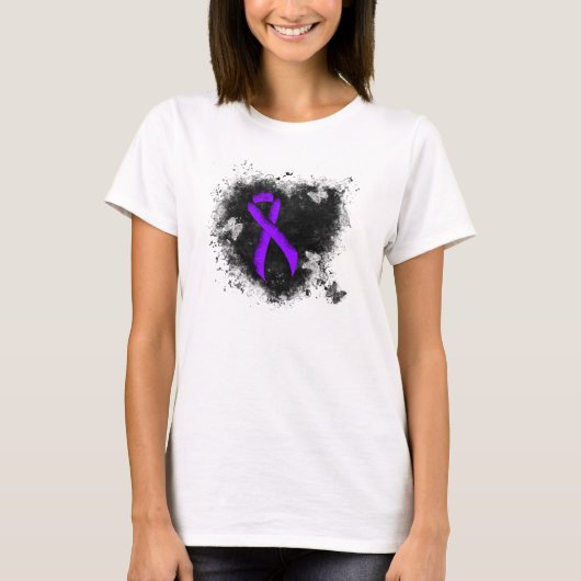 Violet Ribbon Grunge Herz, Hodgkin-Lymphom T-Shirt (Vorderseite)