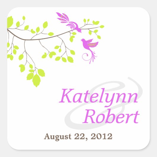 Violet Romance Wedding Square Stickers (Vorderseite)