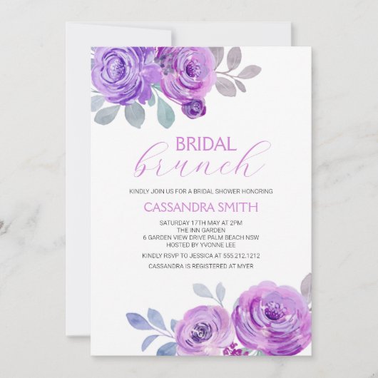 Violet Rose Braut-Brunch-Shower Einladung (Vorderseite)