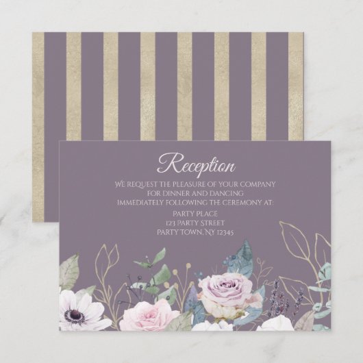 Violet Rose Gold Aquarell Empfang Card Einladung (Vorne/Hinten)