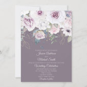 Violet Rose Gold BLÄTTER Blumenkarte Einladung (Vorderseite)