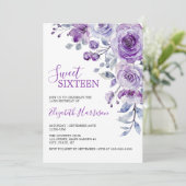 Violet Rose Greenery Floral Geburtstag Einladung (Stehend Vorderseite)