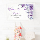 Violet Rose Greenery Floral Geburtstag Willkommen Banner (Insitu)